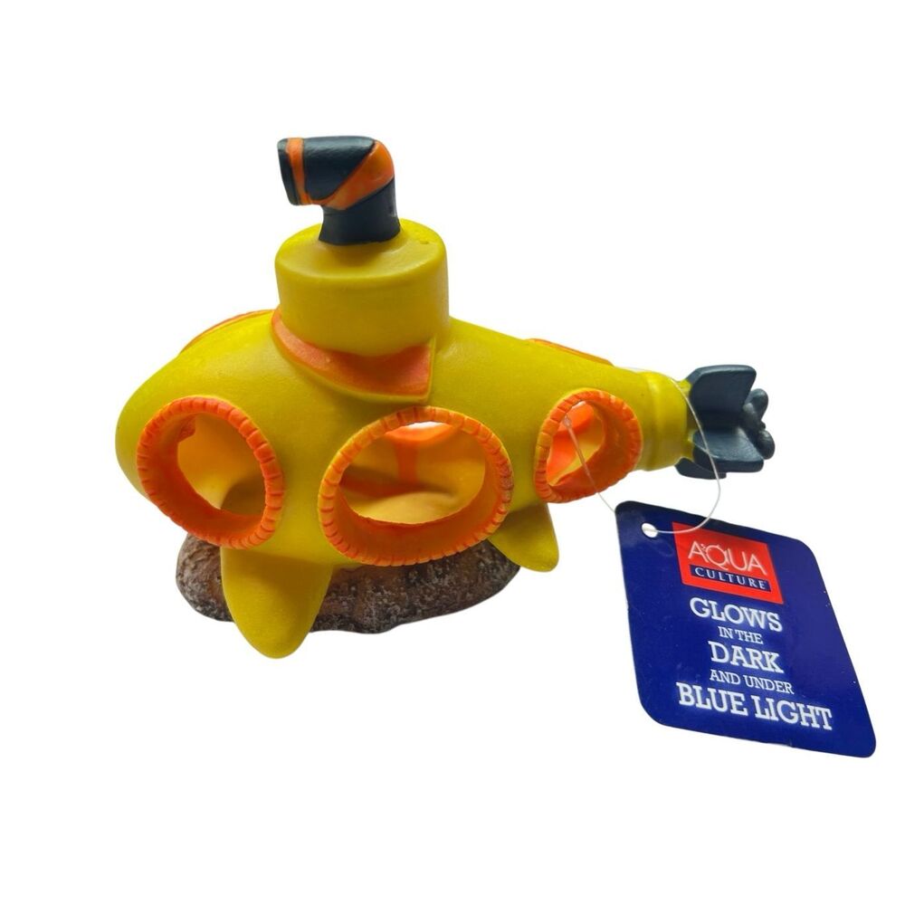 Yellow Submarine Glow In The Dark Aquarium Decoration Fish Tank Decor New W Tags
